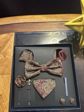 Men's Multicolor Bow Tie, Lapel Pin, Pocket Square, Cufflinks, Tie Clip Set