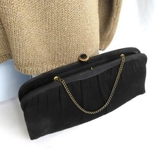 After Five Clutch Purse Black Satin Snap Closure Gold Chain 11" W x 5.5" L VNTG