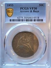 New Listing1853 PCGS Gold Shield VF-30   Arrows & Rays   Seated Liberty Half Dollar   #235
