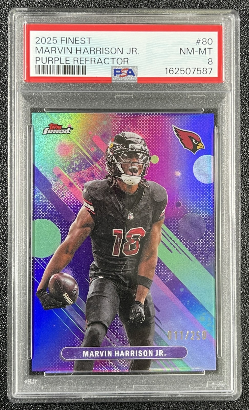 MARVIN HARRISON JR. PSA 8 2025 TOPPS FINEST #80 PURPLE REFRACTOR 11/250
