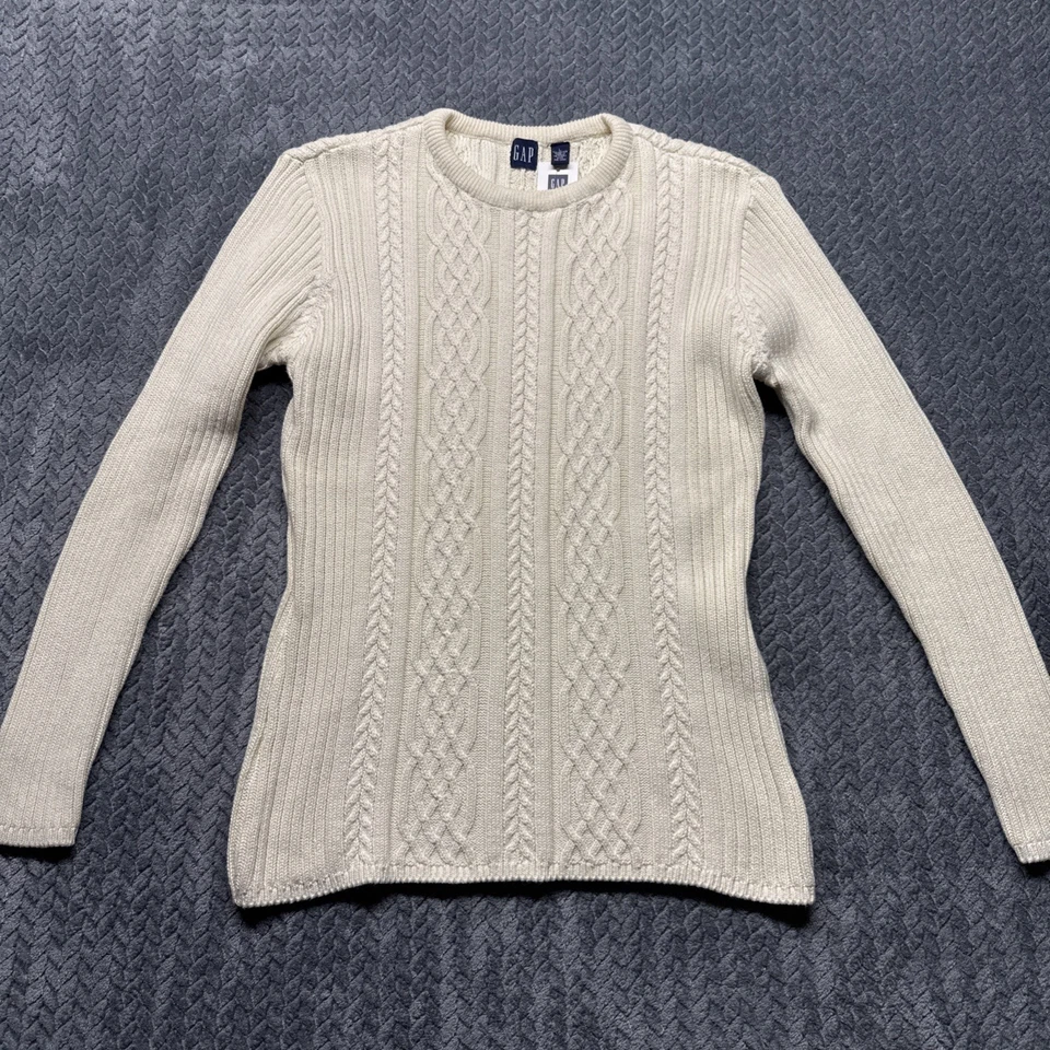 Suéter tejido Gap Cable para mujer grande marfil hecho en Corea Y2K 100 % algodón Foto 2 de 4