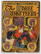 Classic Comics #1 (Original) G+ 2.5 Three Musketeers A. Dumas Gilberton 1941