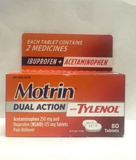 Motrin Dual Action With Tylenol Pain Reliever 80 Tablets Exp:01/26