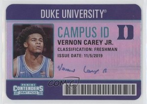 2020-21 Panini Contenders Draft Picks Campus ID Vernon Carey Jr #10 Rookie RC