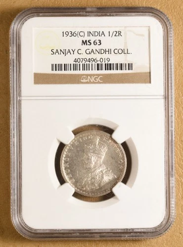 1936 C India 1/2 Rupee NGC MS63