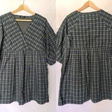 Madewell Marianna Puff-Sleeve Mini Dress Plaid Blue Green NI640 Cotton Blend Med