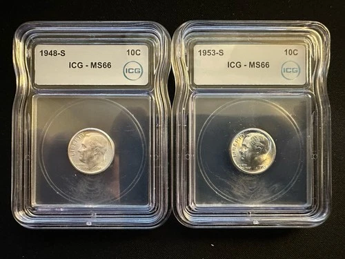 1948-S Roosevelt Dime ICG MS 66 & 1953-S Roosevelt Dime ICG MS66