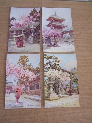 4 Japan Serie Vintage Postkarten Blumen und Gärten von Japan Ella du Cane