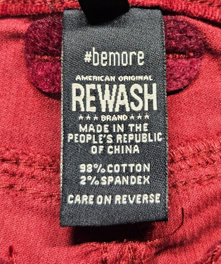 Rewash red velvet straight leg women size 1/25 pants NWT