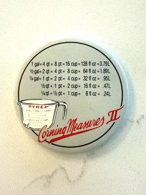 Pyrex ''Corning Measures II'' Measuring Conversion Chart Refrigerator Magnet