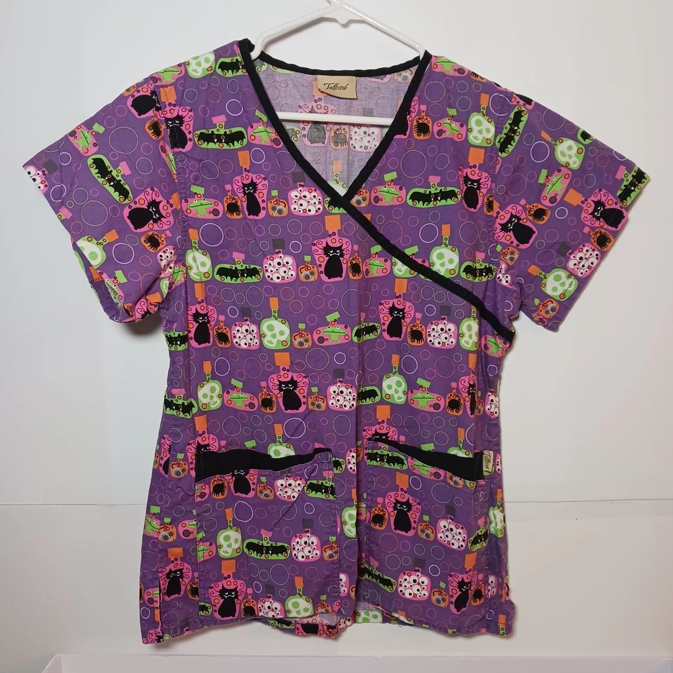 Tafford Хэллоуин V шеи медицинский хлопок скраб Топ женщин Sz S многоцветный - Изображение 2 из 4