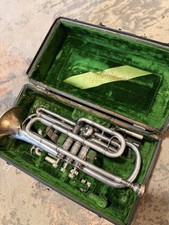 Vintage CG Conn Cornet Trumpet Silver Plated 3 Piston Valves w/ Case 1890-1910 