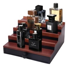 4 Tier Men's Cologne Organizer, Wooden Stand with Drawer Storage, Two Tone  ...
