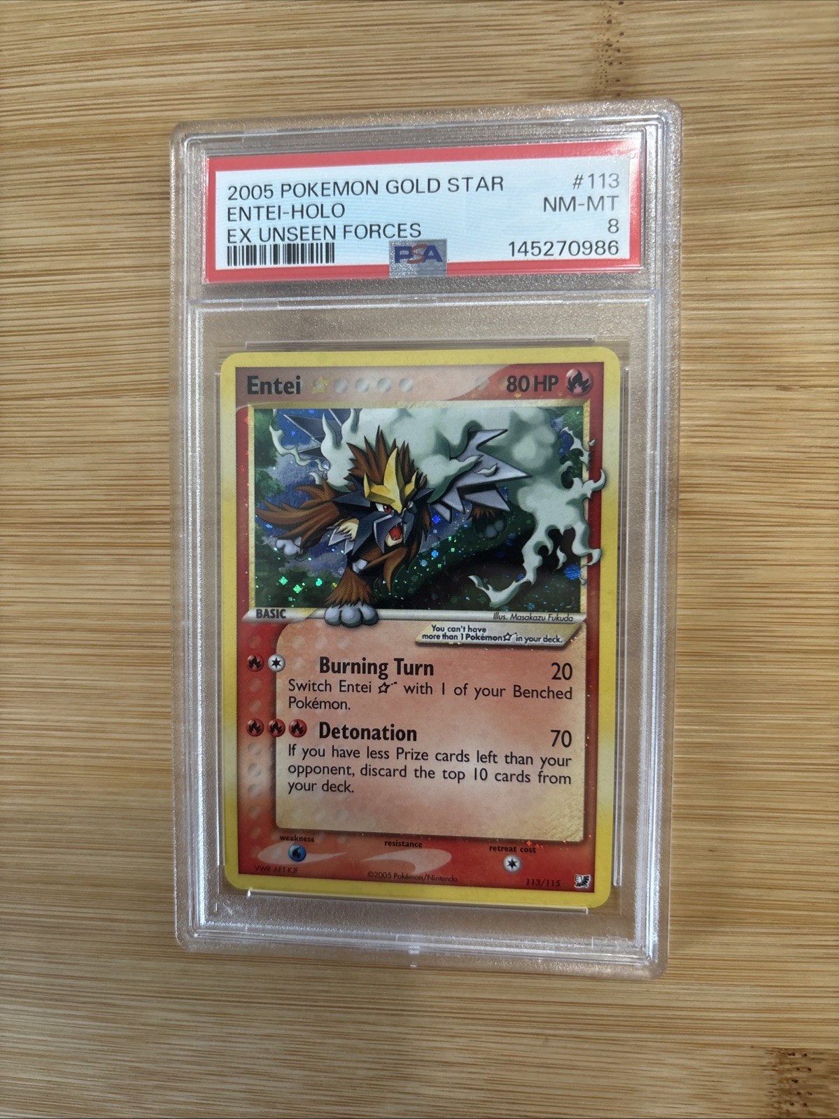 2005 POKEMON EX UNSEEN FORCES GOLD STAR #113 ENTEI-HOLO PSA 8 view 5