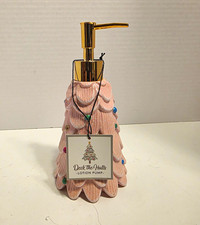 Deck the Halls Ceramic Refillable Freestanding Pink Tree Soap Dispenser Gold