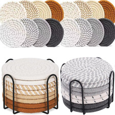 16PCS Cotton Drink Coasters with Metal Holder, Boho Woven Absorbent Heat Resista