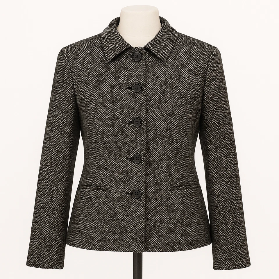  Ralph Lauren VTG Wool Blend Tweed Blazer Jacket Women’s Size 14 Black White  - Image 2 of 4