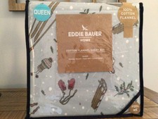 Eddie Bauer Snow Day Cotton Flannel QUEEN Sheet Set