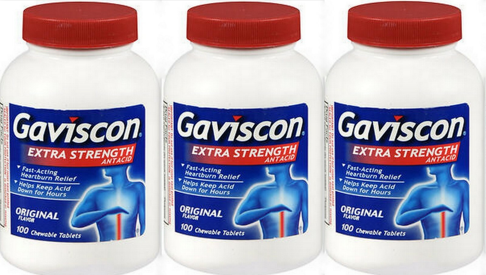 Gaviscon EXTRA Strength ORIGINAL Chewable Antacid Tablets 100ct ( 3