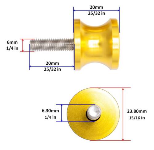 6mm Slider CNC Gold For Yamaha YZF R6 R1 Micro Swingarm Stand Spools Lift - Foto 2 di 2
