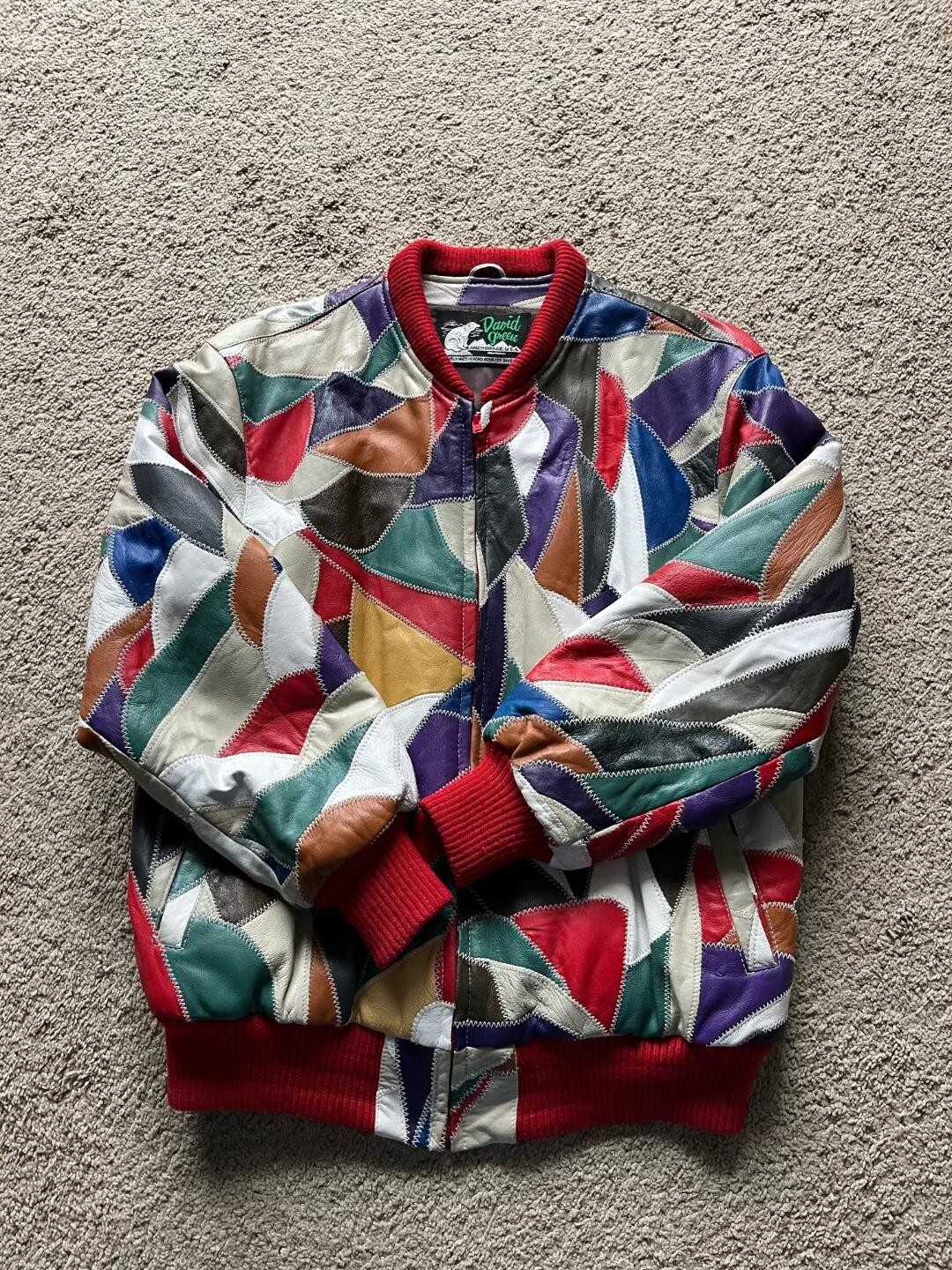 David Green Patchwork Multi-Colored Leather Bombe… - image 4