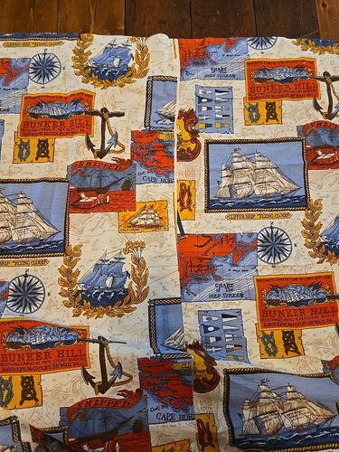 Vintage Waverly Fabric Around The Cape Curtain Panel Nautical Sailing Ships - Picture 2 of 7