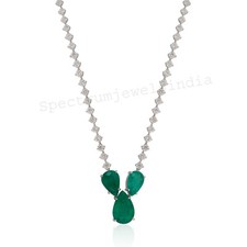 14.46 TCW H/SI Diamond Pear Zambian Emerald Pendant Necklace 14k White Gold Gift