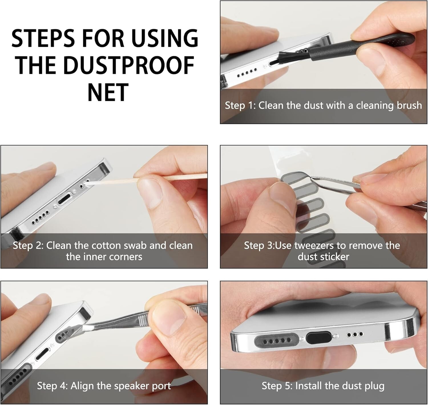 Tapón antipolvo para iPhone, protector de enchufe de puerto Lightning, altavoz.