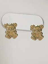 14k Yellow Gold Small Teddy Bear Earrings Screw Back