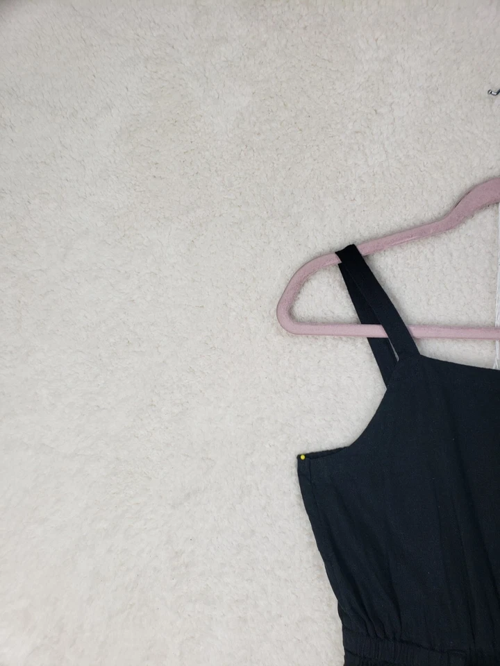 Mameluco antiguo azul marino para niñas extra grande negro mezcla de lino sin mangas acampanado pierna corta Foto 2 de 4