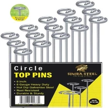 6 Inches Circle Top Pins 8 Gauge STRONG Galvanized Landscape Staples Fabric SOD