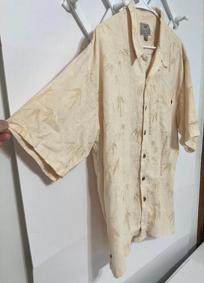 Camisa para hombre LUAU Atlantis amarilla hawaiana floral mezcla de lino talla XL Foto 4 de 4