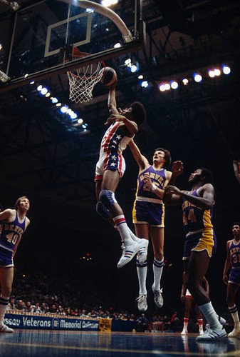 Julius Erving of the New York Nets dunks during a game played circa