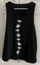 NEW SHEIN WOMENS PLUS SIZE XXL KNIT TANK TOP, FLORAL DOWN FRONT, BLACK & WHITE