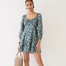 J. Crew Sweetheart Long Puff Sleeve Cotton Green Yellow Coquette Mini Dress 4