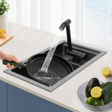 Single Bowl Kitchen Bar Sink Hidden Drop-in Kitchen Sink with Folding Faucet New