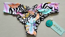 NWT Luli Fama Buena Vista Reversible Drawstring Ruched Brazilian Bottom, Size S