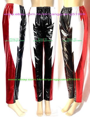 Black/Red Shiny Metallic Men Tights/Pants Unisex Wrestling Pants Trousers  F954