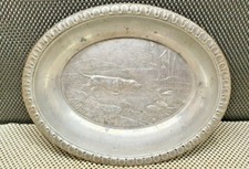 Vecchio Piatto In Alluminio Tema Caccia Cane Beccaccia Paesaggio 29,5 Cm