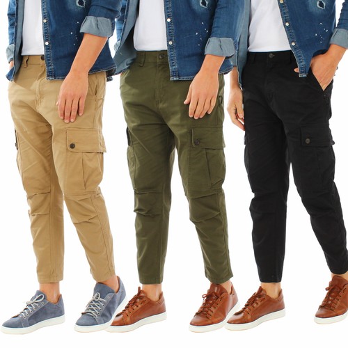Pantaloni Cargo Uomo Regular Cotone Pantalone Leggero Tasche Laterali  Estivi | eBay