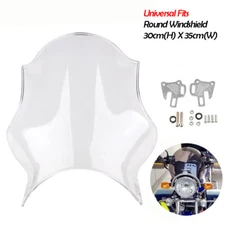 Clear Motorcycle Round Windshield Windscreen +Mounting Kit For Cruiser Universal
