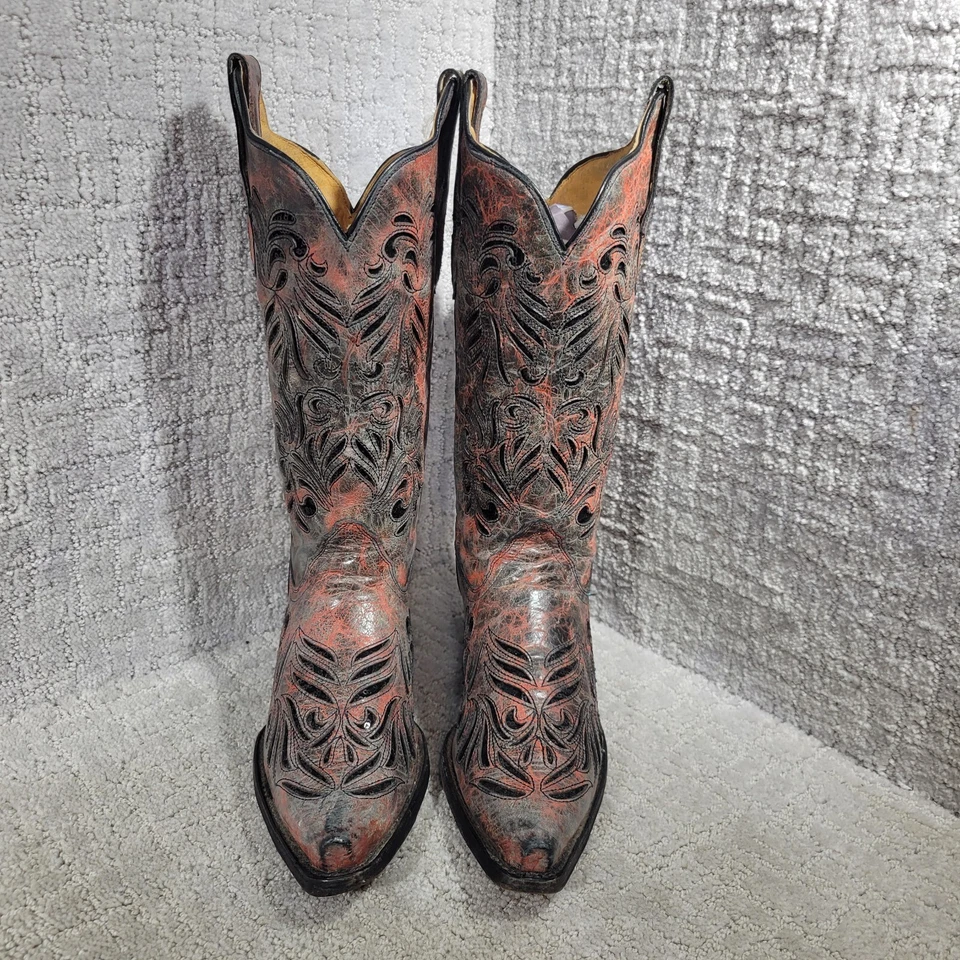 Botas Corral Para Mujer Talla 9M EE. UU. Incrustación Cuero Rojo Gris Negro Lentejuelas Bling AB012 Foto 2 de 4