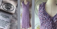 VTG LAURA ASHLEY SLEEVELESS RAYON WHITE PURPLE RED FLORAL DRESS SLEEVELESS 8 EUC