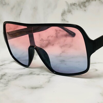 Sunglasses Huge Large Wide Frame Flat Pink  Lens Trendy Shield Cover Face Shades