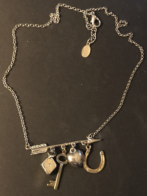 EXPRESS Lucky Charm Necklace Arrow Silver Tone - Dice Heart Key Horse Horseshoe