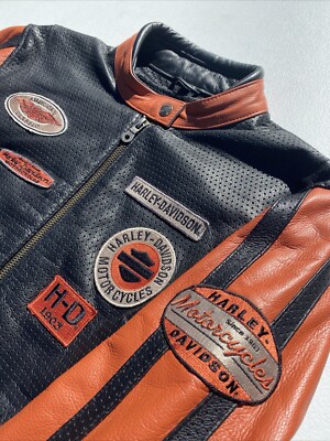 Harley Davidson Women WHIRLWIND Leather Jacket XS Racing Orange