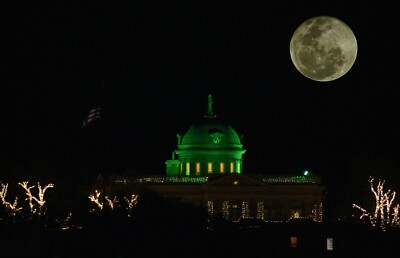 Photography Print Moon, Beaver Moon 2020 Overlooking Court House Georgetown TX