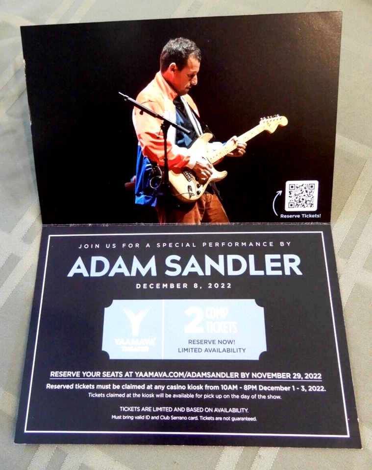 ADAM SANDLER CONCERT TICKET Advertisement 12/8/22 YAAMAVA RESORT CASINO Comedian - Image 3 of 4