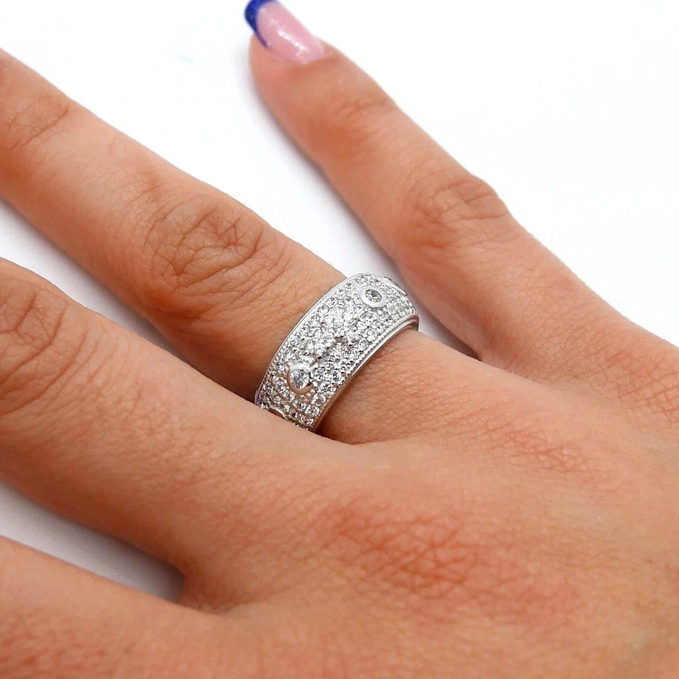 ANELLO ROSARIO A 5 LINEE CON ZIRCONI BIANCHI IN ARGENTO 925 RODIATO ORO BIANCO - Immagine 2 di 2