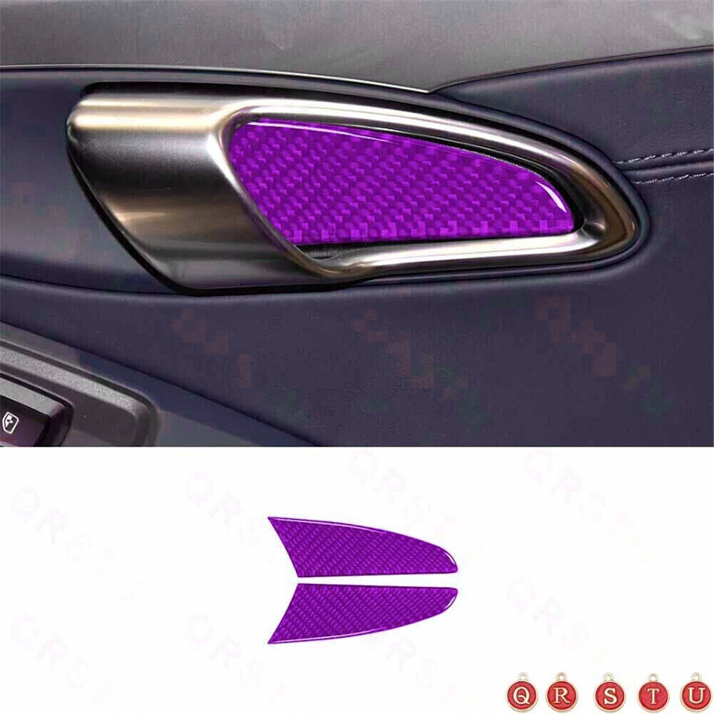 2pcs For Porsche 718 2016-2022 Purple Carbon Fiber Inner Door Bowl Cover Trim